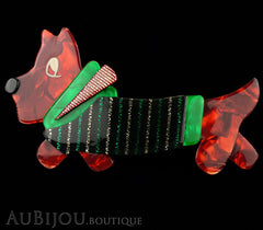 Lea Stein Socks Soknia Terrier Dog Brooch Pin Red Black Green Lurex