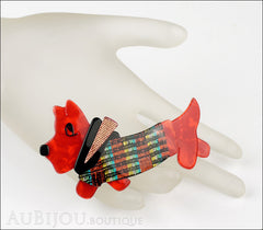 Lea Stein Socks Soknia Terrier Dog Brooch Pin Red Black Rainbow Lurex Mannequin
