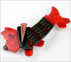 Lea Stein Socks Soknia Terrier Dog Brooch Pin Red Black Rainbow Lurex Side