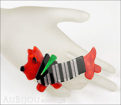 Lea Stein Socks Soknia Terrier Dog Brooch Pin Red Black White Green Mannequin