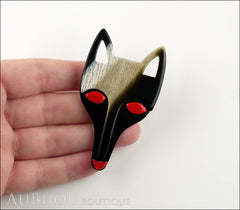 Lea Stein Tete Fox Head Brooch Pin Black Horn Red Model