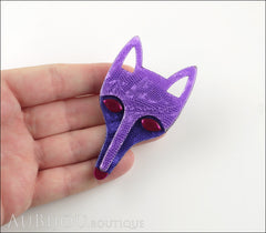 Lea Stein Tete Fox Head Brooch Pin Mosaic Violet Purple Model