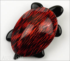 Lea Stein Turtle Brooch Pin Black Red Sparkly Lurex Front