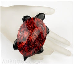Lea Stein Turtle Brooch Pin Black Red Sparkly Lurex Mannequin