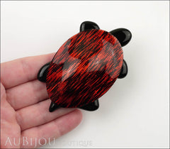 Lea Stein Turtle Brooch Pin Black Red Sparkly Lurex Model