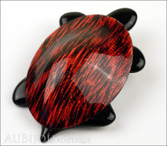 Lea Stein Turtle Brooch Pin Black Red Sparkly Lurex Side