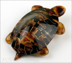 Lea Stein Turtle Brooch Pin Black Tortoise Horn Mosaic Side
