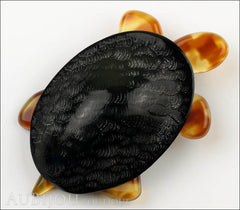 Lea Stein Turtle Brooch Pin Embossed Black Light Tortoise Front