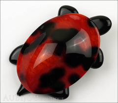Lea Stein Turtle Brooch Pin Pearly Red Black Print Front