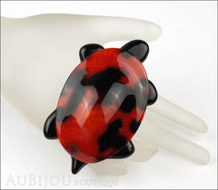 Lea Stein Turtle Brooch Pin Pearly Red Black Print Mannequin