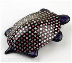 Lea Stein Turtle Brooch Pin Purple Grey Plaid Violet Side