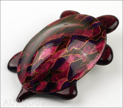 Lea Stein Turtle Brooch Pin Purple Pearly Fuchsia Multishade Side