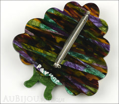 Marie-Christine Pavone Brooch Bird Peacock Green Multicolor Galalith Back