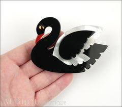 Marie-Christine Pavone Brooch Bird Swan Black White Galalith Model