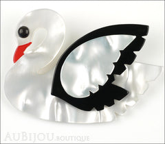 Marie-Christine Pavone Brooch Bird Swan White Black Galalith Front