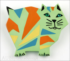 Marie-Christine Pavone Brooch Cat African Green Almond Galalith Limited Edition Front