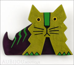 Marie-Christine Pavone Brooch Cat Art Deco Green Purple Galalith Front