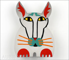 Marie-Christine Pavone Brooch Cat Cotinus Grey Multicolor Galalith Limited Edition Front