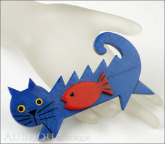 Marie-Christine Pavone Brooch Cat Fish Blue Red Galalith Mannequin