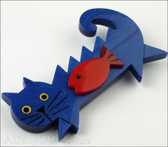 Marie-Christine Pavone Brooch Cat Fish Blue Red Galalith Side