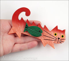 Marie-Christine Pavone Brooch Cat Fish Pink Green Galalith Model