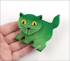 Marie-Christine Pavone Brooch Cat Flabbergasted Green Galalith Model