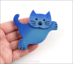 Marie-Christine Pavone Brooch Cat Leaping Blue Galalith Model