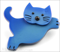Marie-Christine Pavone Brooch Cat Leaping Blue Galalith Side