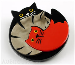 Marie-Christine Pavone Brooch Cat Puzzle Black Grey Red Galalith Side