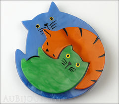 Marie-Christine Pavone Brooch Cat Puzzle Blue Orange Green Galalith Front