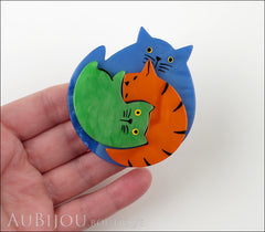 Marie-Christine Pavone Brooch Cat Puzzle Blue Orange Green Galalith Model