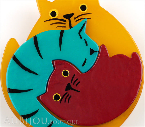 Marie Christine Pavone Brooch Cat Puzzle Orange Burgundy Turquoise Gal AuBijou Boutique