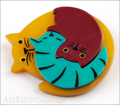 Marie-Christine Pavone Brooch Cat Puzzle Orange Burgundy Turquoise Galalith Side