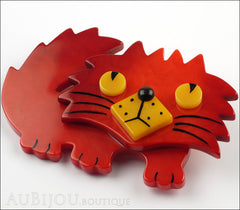 Marie-Christine Pavone Brooch Cat Rocky Red Yellow Galalith Side
