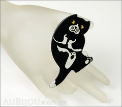 Marie-Christine Pavone Brooch Cat Sitting Black White Galalith Mannequin