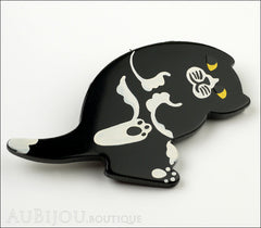 Marie-Christine Pavone Brooch Cat Sitting Black White Galalith Side