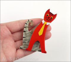 Marie-Christine Pavone Brooch Cat With Tie Grey Red Galalith Paris France Model