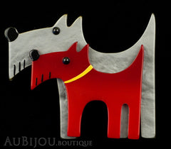 Marie-Christine Pavone Brooch Double Dog Grey Red Galalith Paris France Black