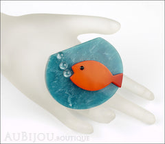 Marie-Christine Pavone Brooch Fish Bowl Orange Turquoise Galalith Mannequin