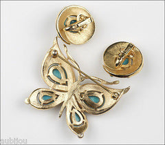 Vintage Trifari Figural Blue Faux Turquoise Butterfly Brooch Pin Set Insect 1960