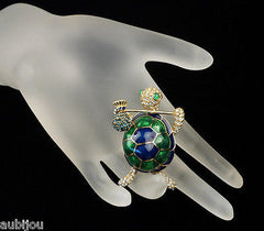 Vintage Ciner Figural Green Blue Enamel Rhinestone Turtle Hobo Brooch Pin Set 1960's