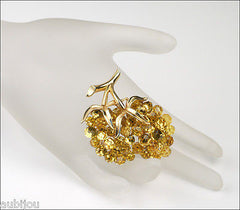 Vintage Trifari Briolette Light Topaz Rhinestone Brooch Pin Set Drop Earrings