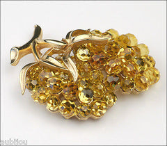 Vintage Trifari Briolette Light Topaz Rhinestone Brooch Pin Set Drop Earrings