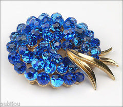 Vintage Trifari Briolette Cobalt Blue Rhinestone Brooch Pin Set Drop Earrings