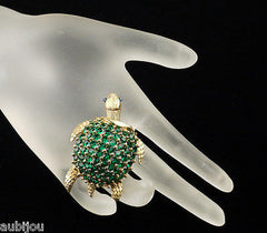 Vintage Trifari Figural Emerald Green Rhinestone Turtle Brooch Pin Trembler Set