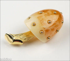 Vintage Crown Trifari Figural Caramel Lucite Mushroom Brooch Pin Toadstool 1960's