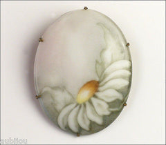 Vintage Porcelain Handpainted Floral White Daisy Flower Brooch Pin 1930's Jewelry