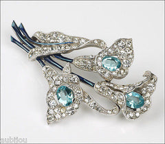 Vintage 1940's Trifari Aquamarine Aqua Pave Rhinestone Calla Lily Brooch Pin Flower