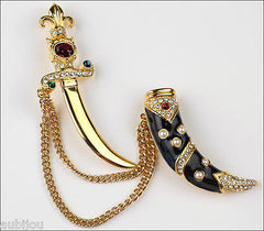 Trifari Limited Edition Enamel Rhinestone Dagger Sword Chatelaine Brooch Pin