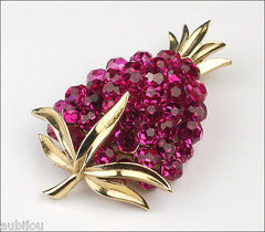 Vintage Trifari Briolette Fuchsia Rhinestone Pineapple Fruit Brooch Pin Set 1960's